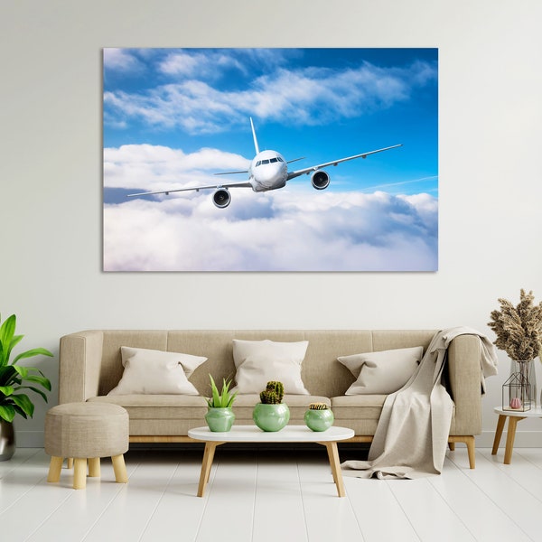 Passenger Airplane Art for Gift Pilot, Plane in Clouds Print Canvas, Plane Decor Wall, Airplane Design Decor, Airplane Photo Print