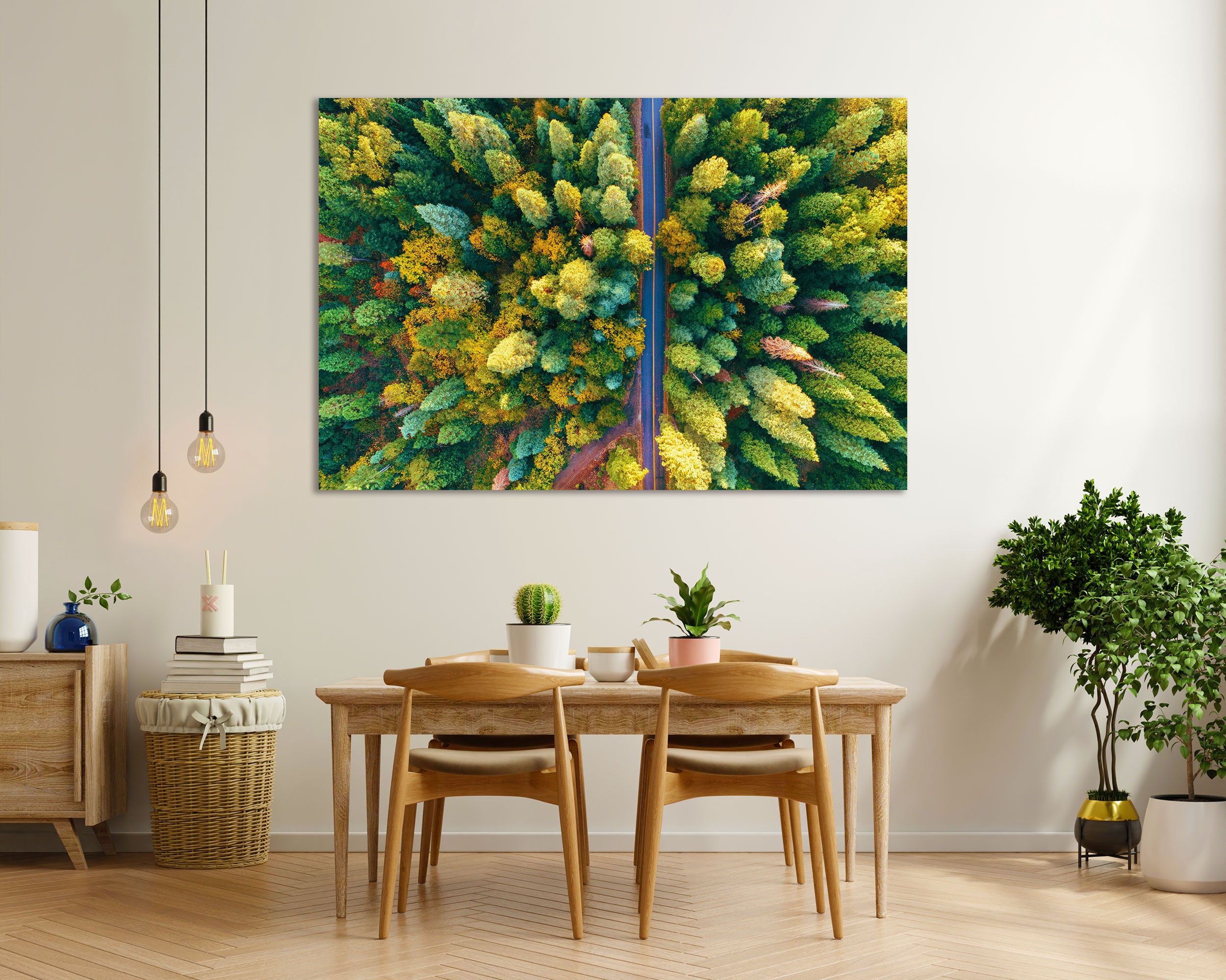 Colorful Forest Painting on Canvas, Road in Autumn Trees Picture Wall Decor, Forest Colorful Trees Decor for Room, Nature Painting on Canvas