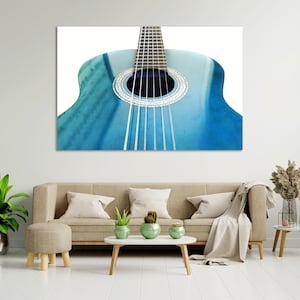 Classic Blue Guitar Art for Wall Decor, Guitar Art Print on Canvas, Guitar Design Wall Decor, Acoustic Guitar for Wall Decor