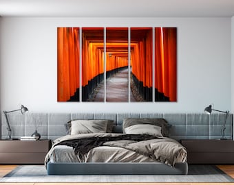 Thousand of Red Torii Gates Stylish Art for Home, Fushimi Inari Taisha Temple in Kyoto Popular Decor for Wall, Japan Modern Decor