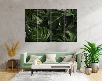Green Monstera Leaves Print on Canvas, Monstera Print, Green Foliage Painting on Canvas, Green Wall Art, Green Leaves Design Art for Wall