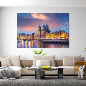 Amsterdam Downtown Wall Art Amsterdam Printing Art on Canvas Amsterdam Decor for Home Netherlands Decor for Wall Amsterdam Modern Decor