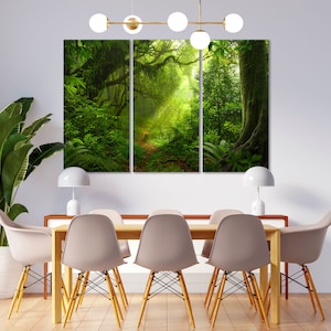 Jungle Art for Wall, Tropical Jungle Print Canvas, Green Forest Painting on Canvas, Green Trees Photo Print, Forest Large Wall Decor