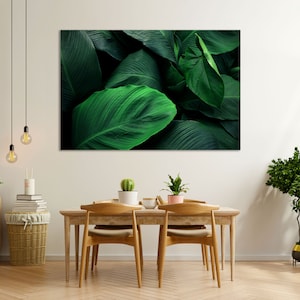 Tropical Large Foliage for Wall Decor, Green Painting Art for Decor, Floral Art Print, Green Plants Picture on Canvas, Leaves Art Decor