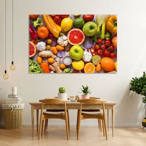 Colorful Kitchen Decor, Fruits Painting for Wall, Fruits Composition for Wall Decor, Food Wall Art, Kitchen Wall Art, Vegetables Art Wall