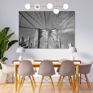 Brooklyn Bridge in Black and White Tones Art Print Brooklyn Modern Decor Manhattan Bridge Design Decor for Wall NYC Black and White Art
