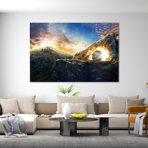 Cross on Stone Mountain at Sunrise Art for Wall Decor, Religious Art Print Canvas, Christian Decor Home, Cross on Mountain Print  Picture