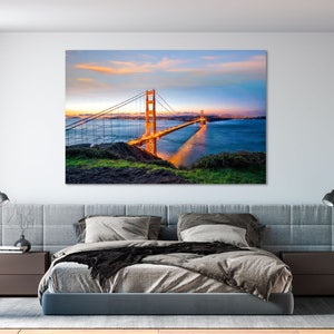 Arte em tela da Ponte Golden Gate, impressões de São Francisco, arte de parede de São Francisco, decoração para casa Golden Gate, decoração contemporânea Golden Gate