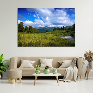 Mountains Landscape Print Canvas, Landscape Painting on Canvas, Nature Art for Interior, Sunny Landscape Large Decor for Wall
