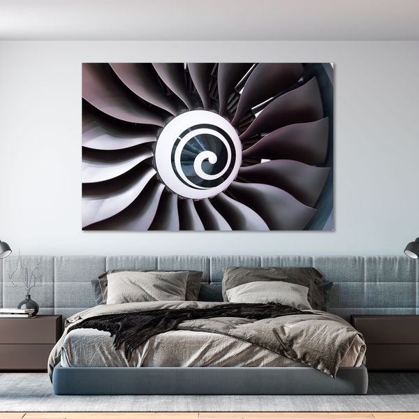 Toile d’impression de turbine, impression d’image de turbine d’avion, décor de conception de moteur d’avion, décor moderne avec turbine à air, décor d’art de jet d’avion