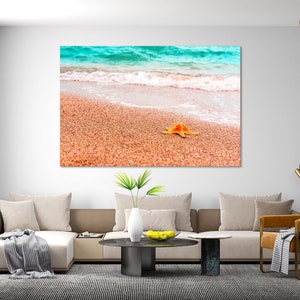 Starfish on Beach Modern Decor for Wall, Nautical Artwork, Sea Wave Art Print, Starfish Art for Gift, Beach Design Decor Wall, Beach Prints