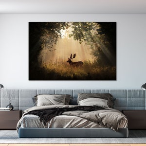 Deer Art for Wall, Deer Painting for Wall Decor, Woodland Animals Picture Print Canvas, Wild Animals Photo Print, Deer Art for Gift