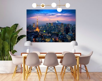 Tokyo Cityscape Print Canvas, Fuji Mountain in Japan Art for Wall, Tokyo Painting on Canvas, Tokyo Travel Art, Japan Design Decoration