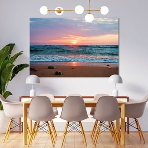 Sunrise on Sea Print Canvas, Seascape Wall Art, Beach Printing on Canvas, Beach at Sunrise Large Wall Art, Beach Picture Print, Beach  Decor