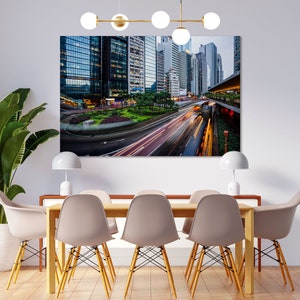 Hong Kong Stadtansicht Wand-Kunst-Druck – Skyline Fotografie | Moderne Wolkenkratzer Poster, Urban Night Lights Travel Artwork