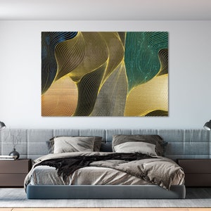Fashion Abstract Art for Design Home Golden Lines on Canvas Golden Abstract Decor Stylish Abstract Art for Living Room Abstract Art Print