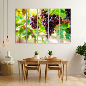 Red Grapes Original Art for Dining Room, Grapes Picture Print, Sunny Vineyard Printing Art on Canvas, Bunch of Grapes Digital Print