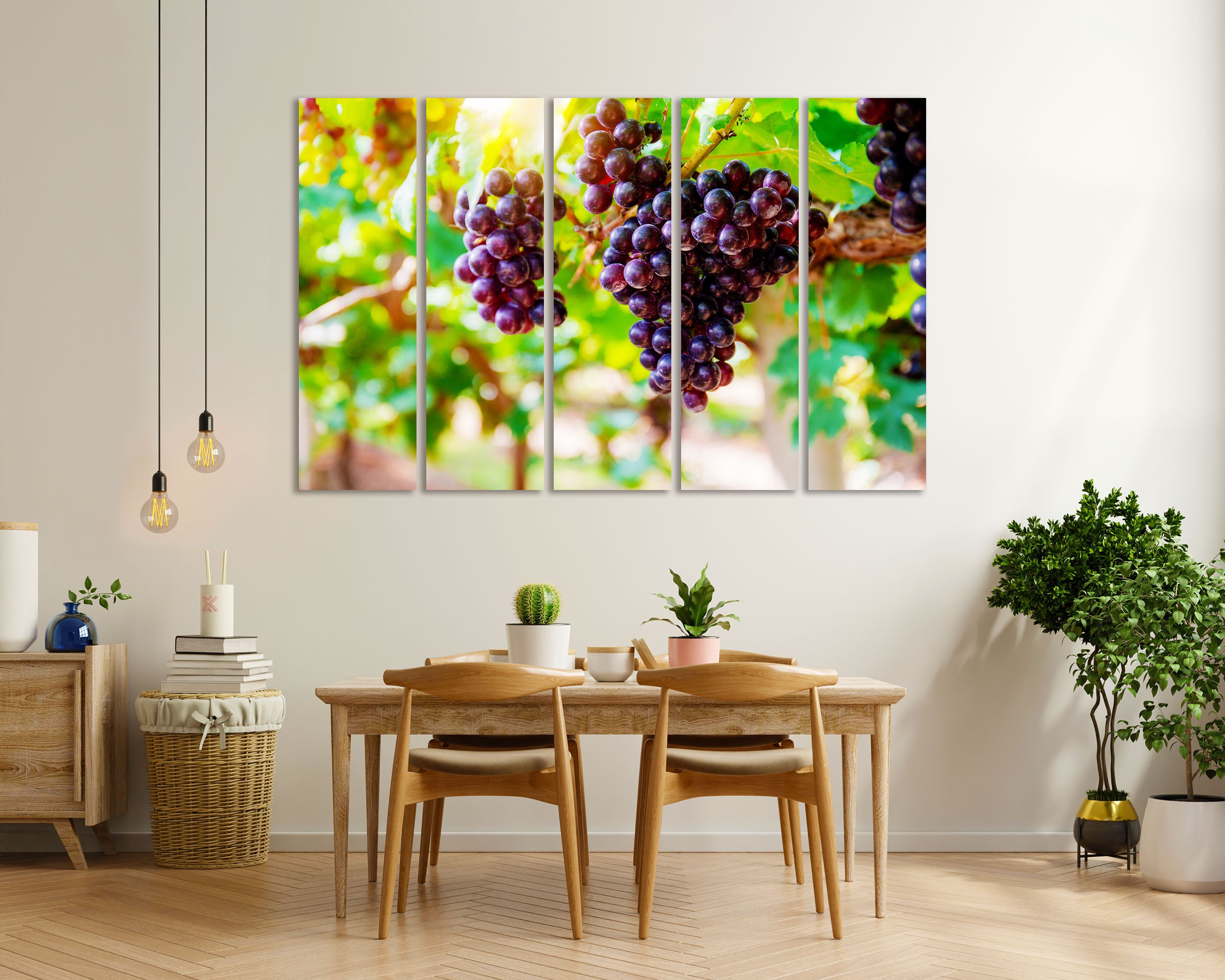 Red Grapes Original Art for Dining Room, Grapes Picture Print, Sunny