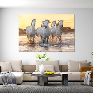 White Horses Art for Home, White Horses Print Artwork, Horses Print Canvas, Animals Large Wall Decor, White Horse Wall Decor, Horses Gift