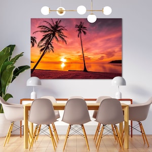 Colorful Sunset of Beach Decor, Tropical Beach Wall Art, Beach Housewarming Gift, Beach Wall Decor, Seascape Painting on Canvas