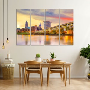Cleveland Cityscape Art on Canvas, Cleveland Print Art for Wall Decor, State of Ohio Home Decor, Cleveland Bridge Image Print, Cleveland Art
