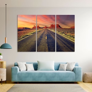 Road to Monument Valley at Sunset Print Canvas, Monument Valley Art for Wall Decor, Rocks in Desert Photo Print, Landscape Artwork Print