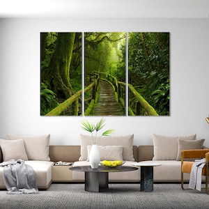 Tropical Jungle art for Wall, Jungle Print Canvas, Green Forest Painting on Canvas, Green Trees Print Canvas, Forest Art for Wall Decor