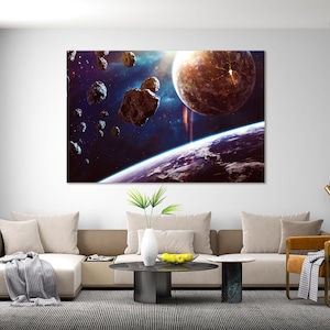 Space Image Print Canvas, Light of Stars and Planets Elements Contemporary Wall Art, Space Prints, Cosmos Painting for Wall, Galaxy Decor