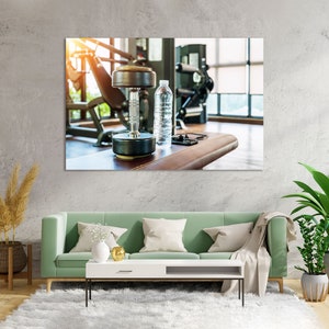 Dumbbell Photo in Gym Print on Canvas, GYM Wall Decor, Fitness Motivational Art, Powerlifting Art Wall, Sport Decor Home, Crossfit Wall Art