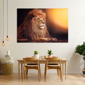 Lion Art Decor for Bedroom, Lion Print Canvas, Lion Modern Wall Art, King Animal Art for Interior, Wild Cat Picture Print, Lion Gift