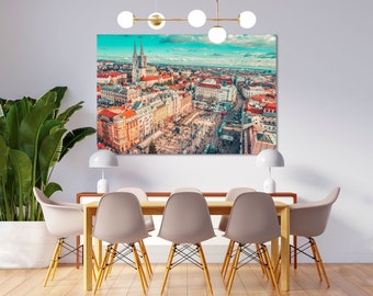 Zagreb Cityscape Photography Print – Croatia Travel Wall Art | Europe Landscape Poster, Cathedral Panorama Artwork