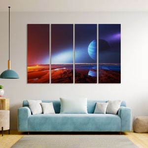 Universe Print on Canvas, Space Painting on Canvas, Cosmos Decor for House, Blue Planet Print, Space Design Decor for Wall, Space Artwork