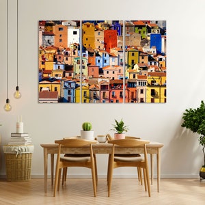 Colorful Buildings Print Canvas, Architecture Painting for Wall, Urban Art Decor, City Art for Gift, Cityscape Large Decor, City Modern Art