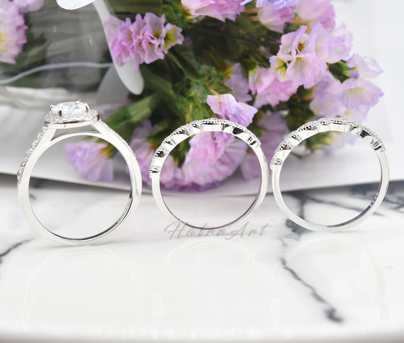 Wedding Ring Set 3PCS Rings Sliver Ring Oval 6x8mm Simulated Diamond Engagement Ring Promise Bridal Ring Set Birthday Gift Stack Ring
