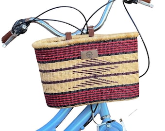 Cesta de bicicleta trançada à mão com alças de couro: Bolsa ecológica para bicicleta