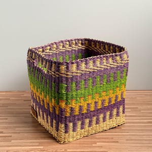 Handwoven Bolga Cube Storage Basket | African Straw Woven Basket Box Shape