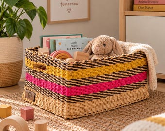 Handwoven Shelf Baskets with Hole Handle | Sustainable Fairtrade Bolga Baskets | Eco-friendly Home Storage
