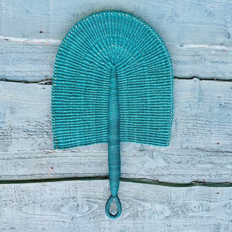 Bolga Fan 2 Hand Fan Handwoven AFRICAN Hand Fan African Woven Fan Blue