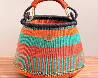 Cesta Bolga colorida / Cesta de almacenamiento africana tejida a mano / Decoración tejida para el hogar