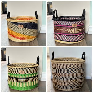 Woven Floor Bolga Basket - Large Round Storage Basket - Sustainable, Eco-friendly African Basket