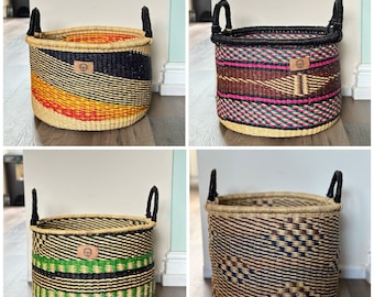 Woven Floor Bolga Basket - Large Round Storage Basket - Sustainable, Eco-friendly African Basket