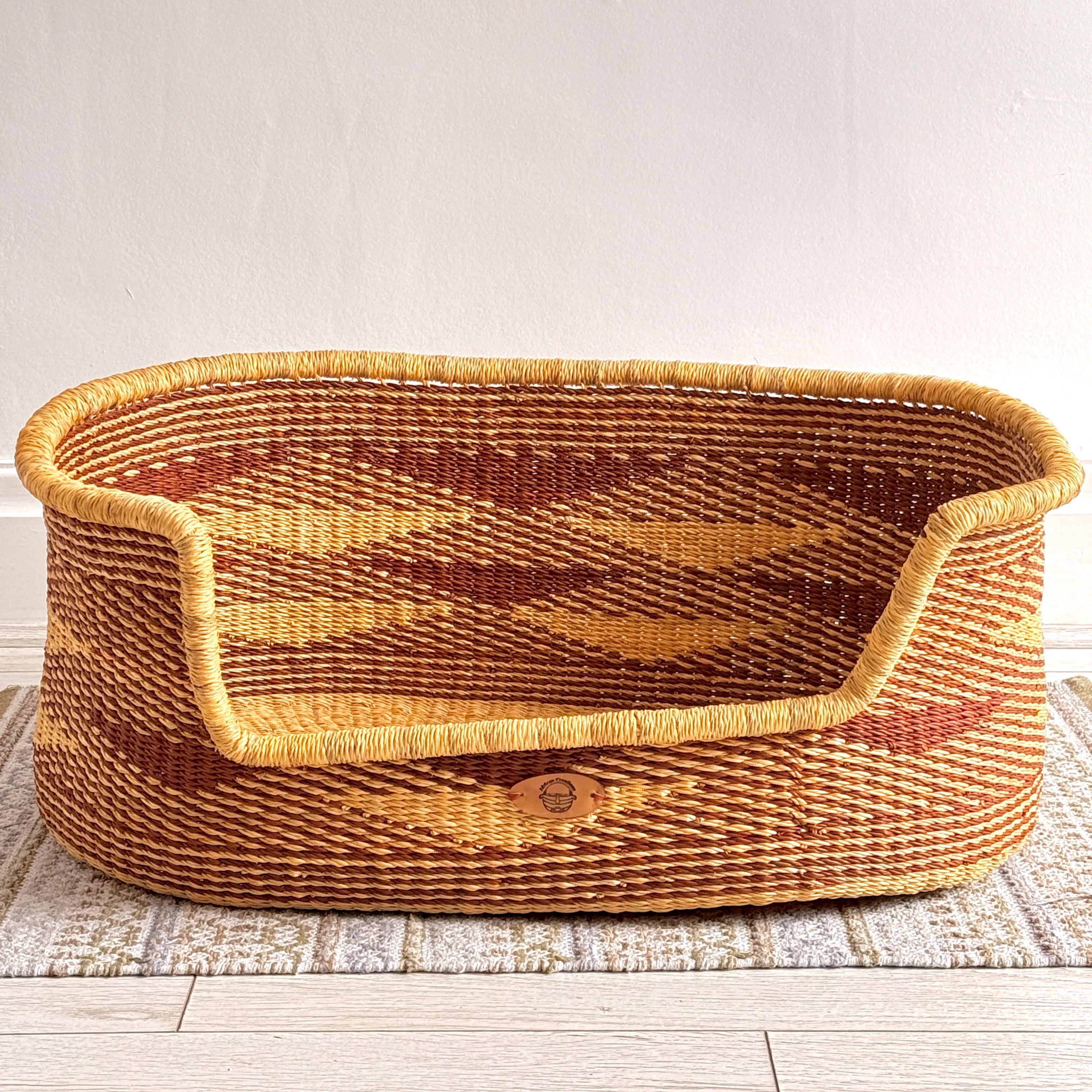Handwoven Bolga Dog Beds - Medium Sustainable Woven Pet Baskets Natural Fibre Pet Furniture