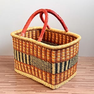 Rectangular Bolga Baskets | Purple, Brown & Beige Design | Home Storage Shelf Baskets