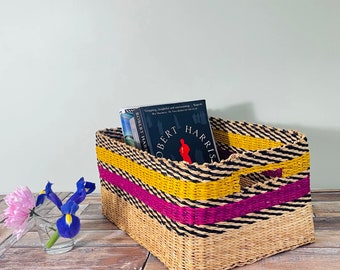 Handwoven Shelf Baskets with Hole Handle | Sustainable Fairtrade Bolga Baskets | Eco-friendly Home Storage