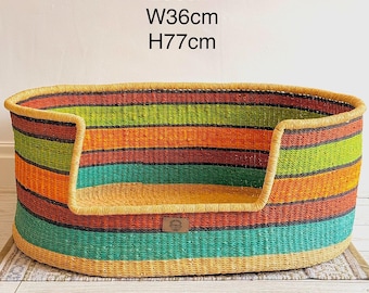 Cesta per cani Bolga intrecciata a mano / Extra Large, cuccia per animali domestici in erba elefante fatta a mano