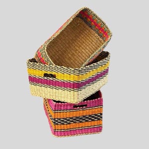 Handwoven Shelf Baskets with Hole Handle | Sustainable Fairtrade Bolga Baskets | Eco-friendly Home Storage