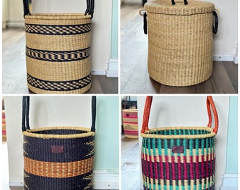 Large Woven Laundry Basket | Extra Large Bolga Basket with Lid | African  Basket | Home Decor Natural Basket