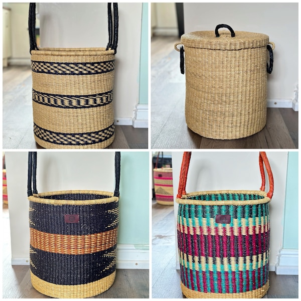 Large Woven Laundry Basket | Extra Large Bolga Basket with Lid | African  Basket | Home Decor Natural Basket