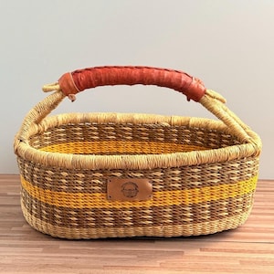 Oval Bolga Basket with Handle | Handwoven African Bread & Table Storage