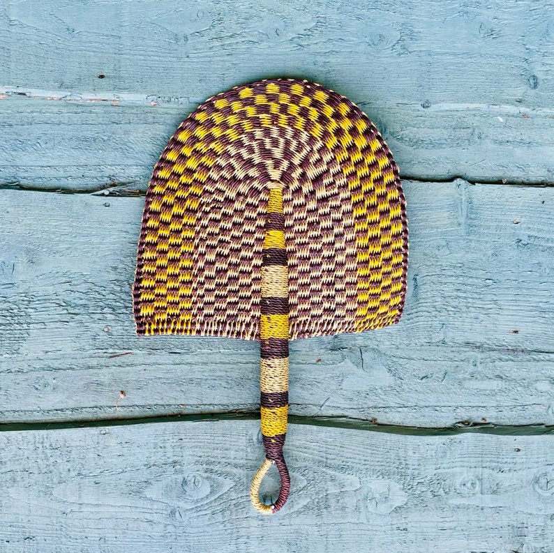 Bolga Fan 2 Hand Fan Handwoven AFRICAN Hand Fan African Woven Fan Brown